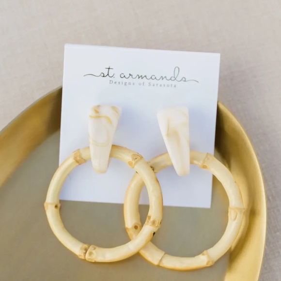 Light Brown Bamboo Statement Drop Earrings - Picture 3 of 3